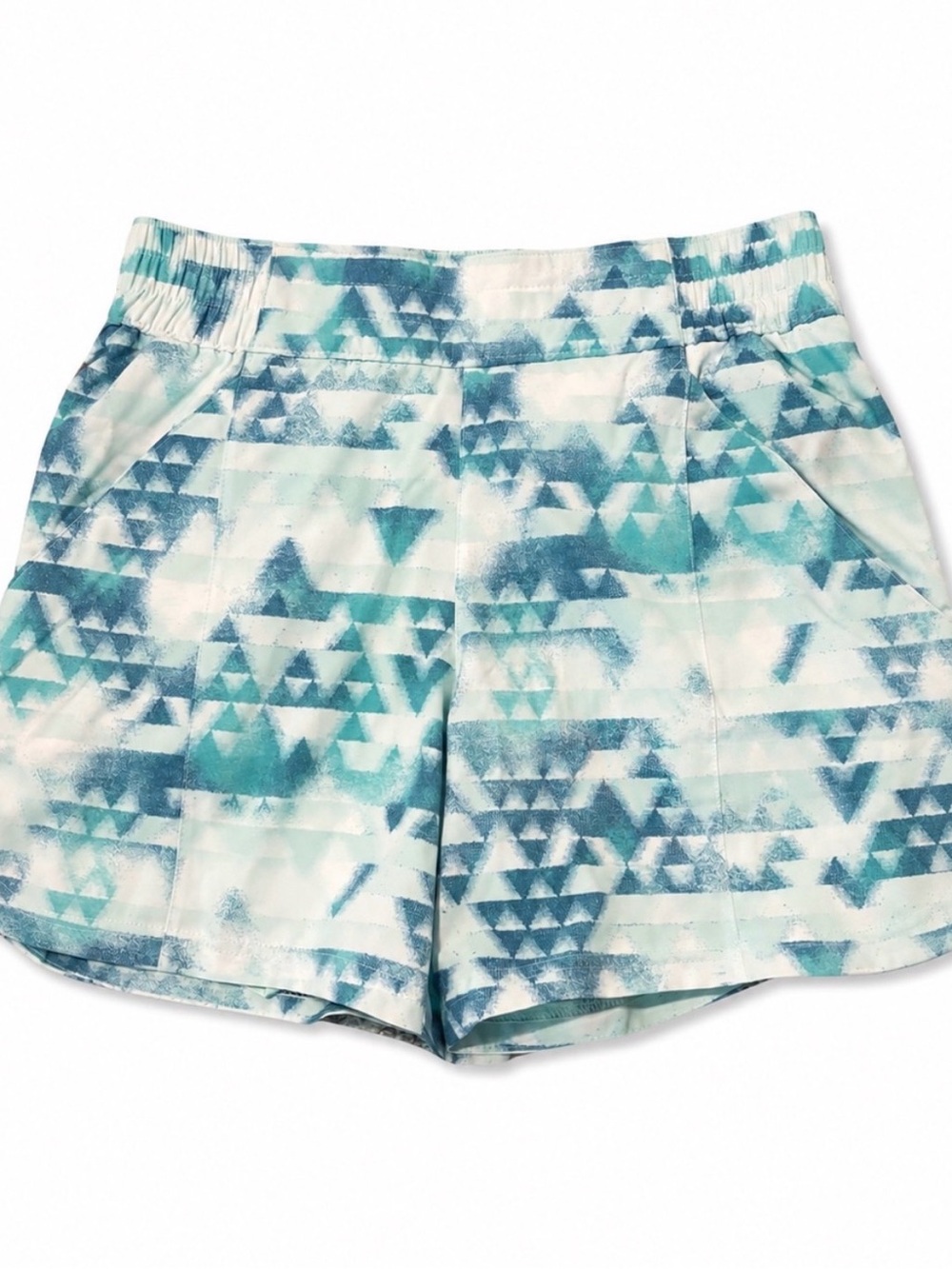 Columbia Teal and White Geometric Athletic Shorts